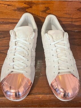 Adidas Superstar 80s Metal Toe Rose Gold Cream Suede Womens 6.5